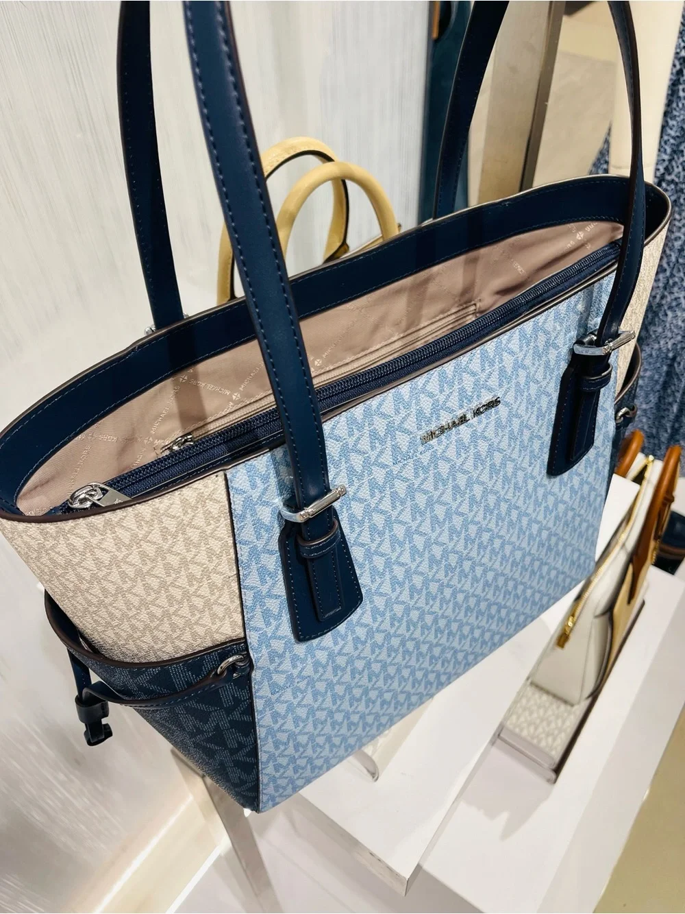 Michael Kors Voyager Large Color-Block Signature Logo Tote   Admiral Multi  NWT
